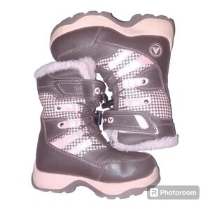 AIRWALK Kids Size 13 Thermolite Snow Boots Pink/Brown Faux Fur Lined EUC